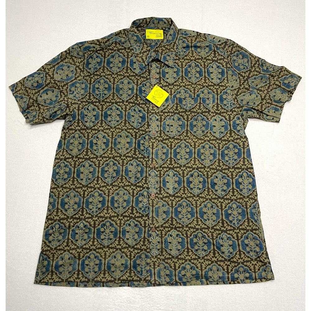 Indian Floral Print Button Down Shirt by THONJE XL